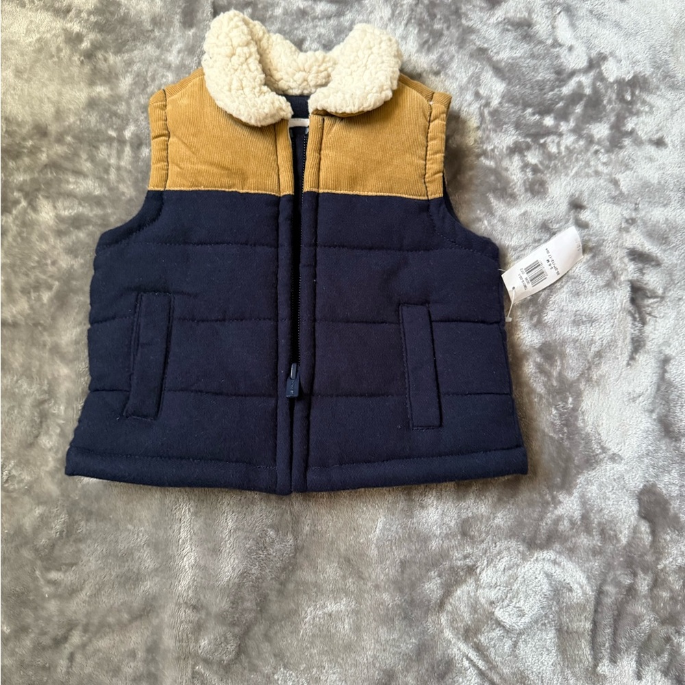 Old Navy Navy and Tan Kids Vest with Sherpa Collar
